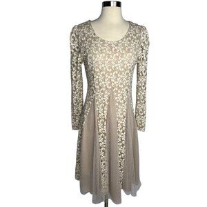 AReve Beige Floral Lace Tulle Dress Edwardian Cottagecore‎ Bohemian Whimsy Sz M